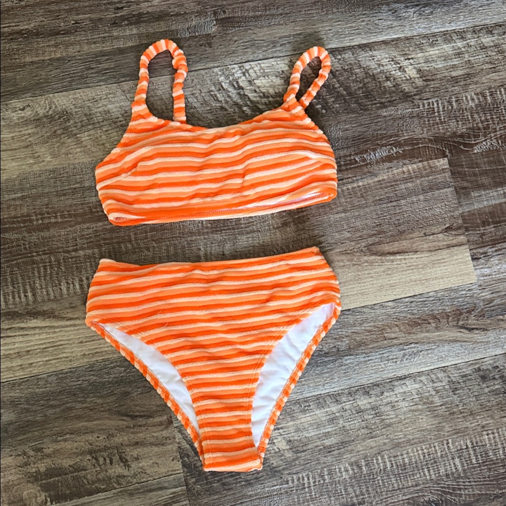 SHEIN Orange Striped Two-Piece Bikini
